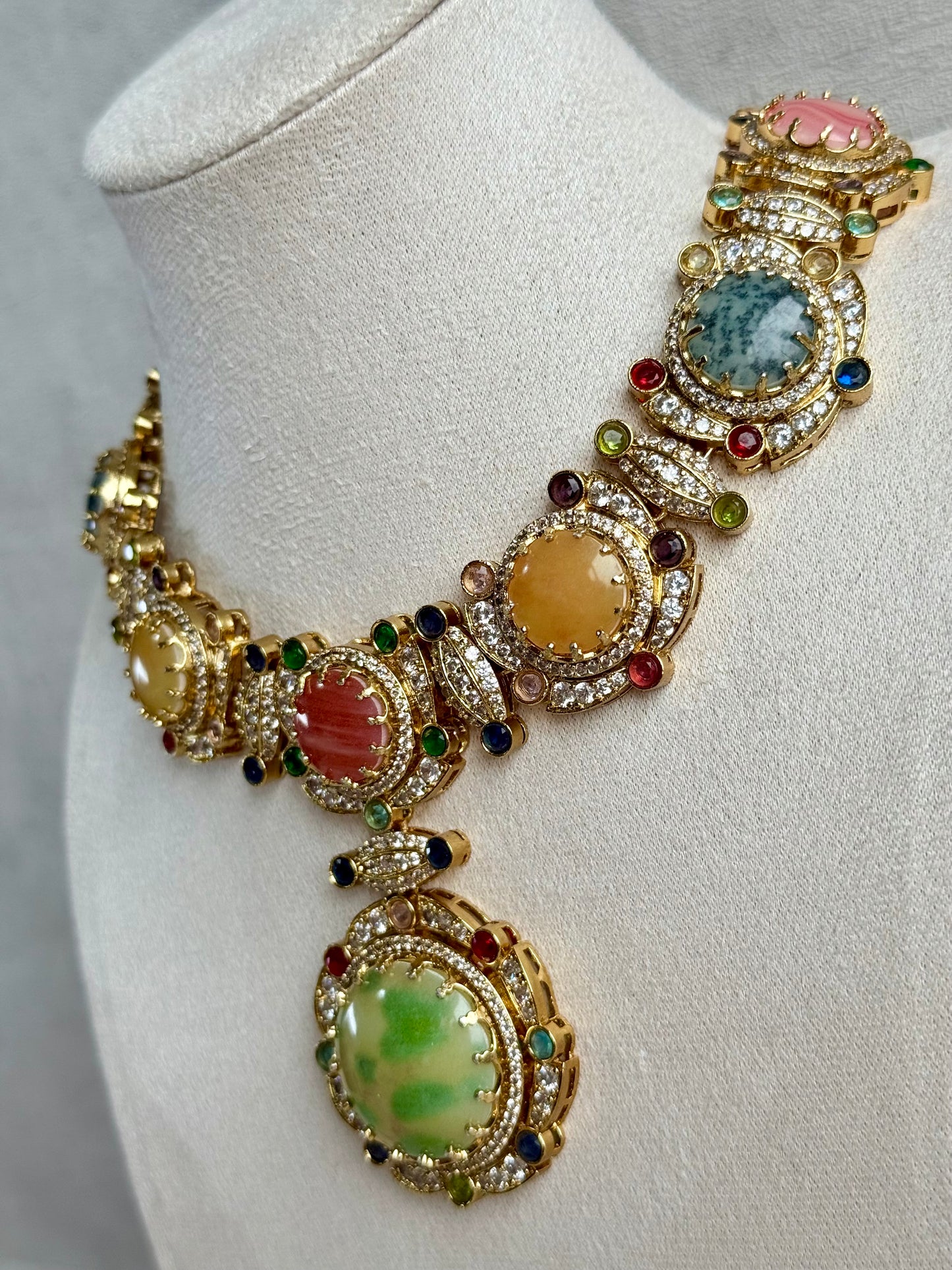 Ayura Designs Akira Set with Necklace & Earrings – Moissanite-Style Crystals with Multicolour Stone Detailing