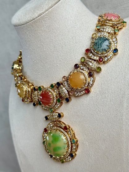 Ayura Designs Akira Set with Necklace & Earrings – Moissanite-Style Crystals with Multicolour Stone Detailing