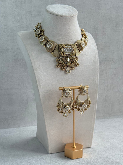 Ayura Designs Purvi Set – Necklace & Earrings with Antique Gold Filigree, Ivory & Pearl Detailing