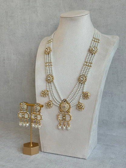 Ayura Designs Krisa Necklace Set with Earrings – Long Kundan Necklace with Pearl Strands & Gold Detailing