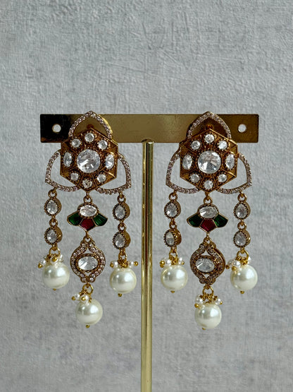 Ayura Designs Serina Choker Set with Earrings – Green & Pink Enamel, Mirror-Cut Stones & Pearl Drops