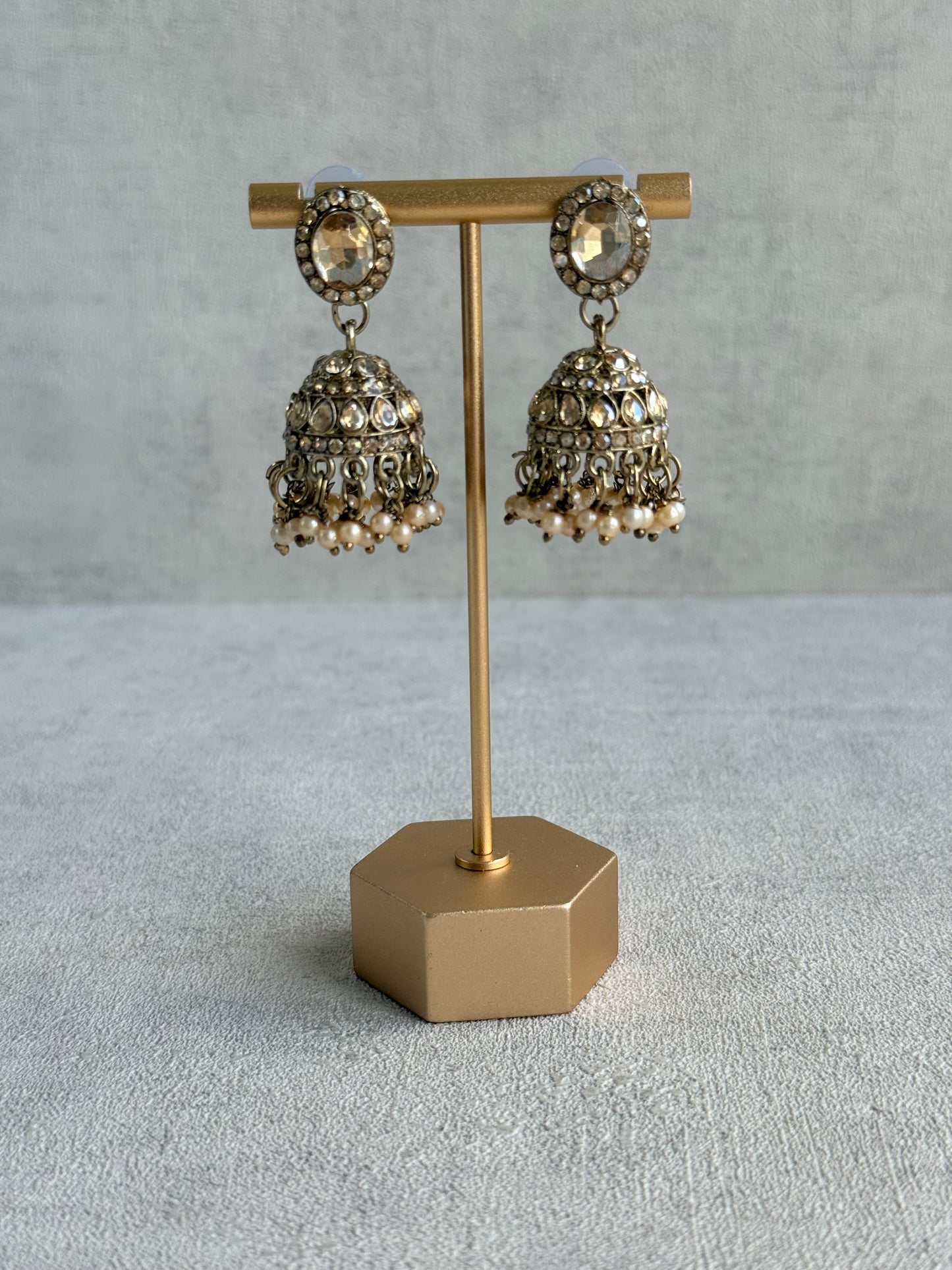 Ayura Designs Eira Necklace Set with Earrings & Tikka – Champagne Gold Crystal Stones with Antique Gold Finish