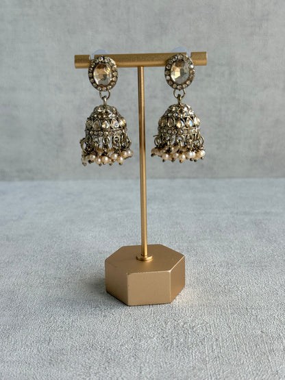 Ayura Designs Eira Necklace Set with Earrings & Tikka – Champagne Gold Crystal Stones with Antique Gold Finish