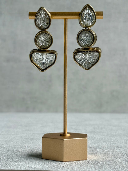 Ayura Designs Zella Earrings – Carved Crystal with Gold Frame Detailing