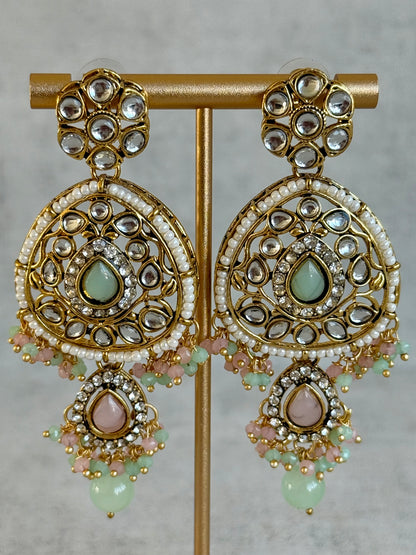 Ayura Designs Zarmeen Choker Set with Earrings & Tikka – Mirror-Cut Stones, Antique Gold Finish and Blush-Mint Beads