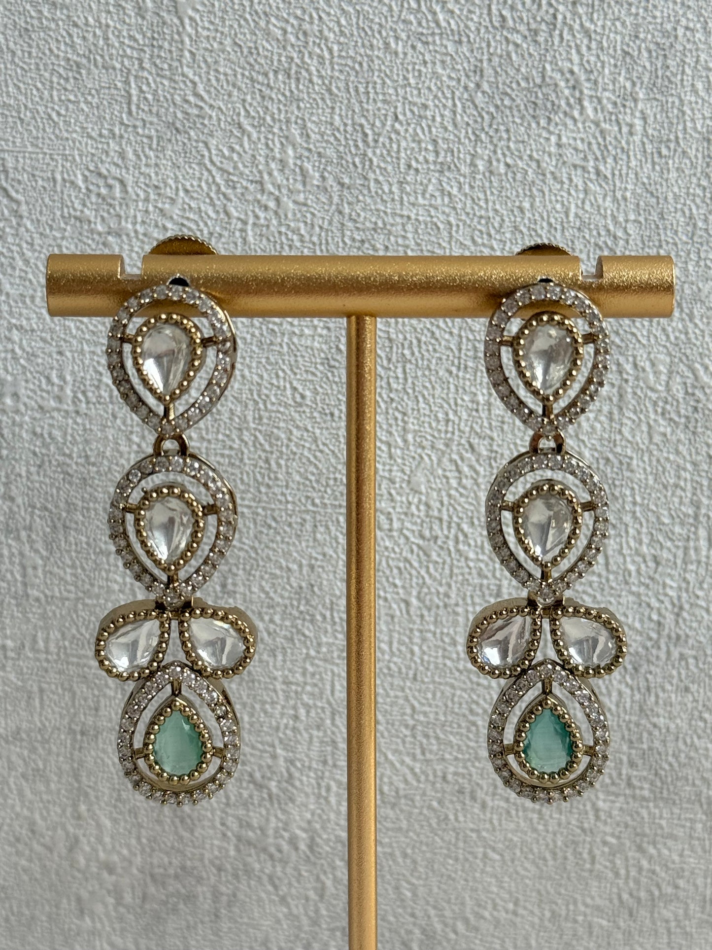 Ayura Designs Bianca Necklace Set with Earrings – Mint Green & White Kundan, Crystals & Gold Finish