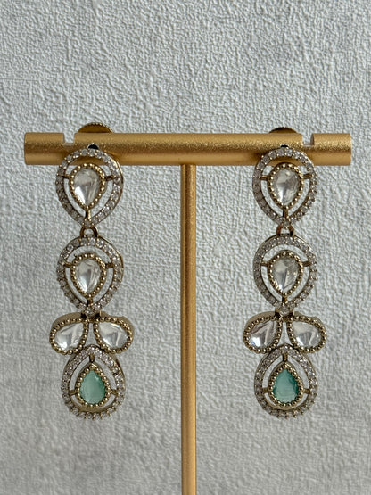 Ayura Designs Bianca Necklace Set with Earrings – Mint Green & White Kundan, Crystals & Gold Finish
