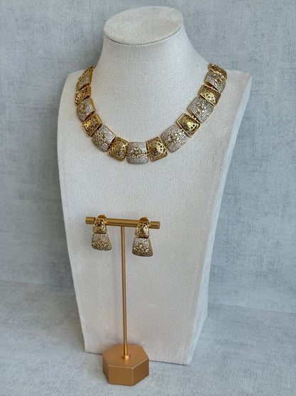 Ayura Designs Vibha Necklace & Stud Earrings Set – Gold Floral Statement Design with Crystal Detailing