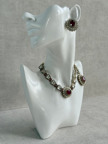 Ayura Designs Inza Necklace Set – Rani Pink Stones, Kundan & Crystals with Antique Gold Finish