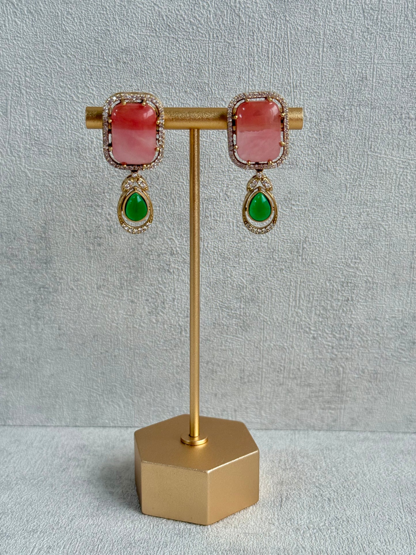 Ayura Designs Adelaide Necklace Set with Earrings – Multicolour Moissanite with Peach Stone Drop Earrings