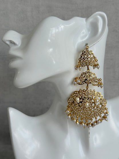 Ayura Designs Zarrar Earrings – Gold Jadau Filigree Statement Earrings with Pearl Drops