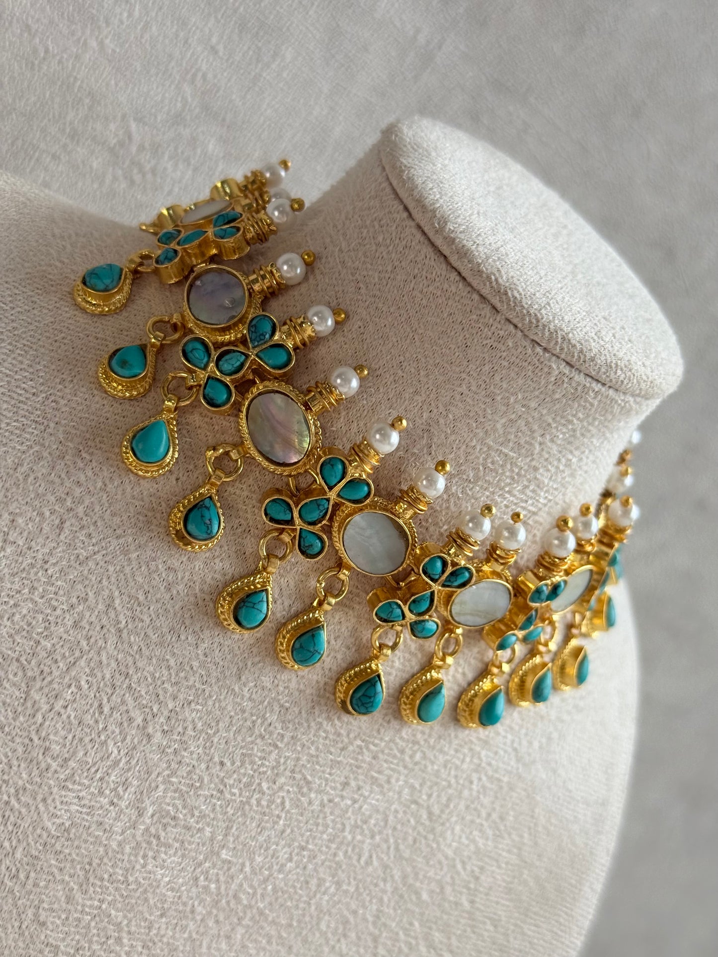 Ayura Designs Rehnuma Kundan Choker Set with Earrings & Turquoise Floral Detailing