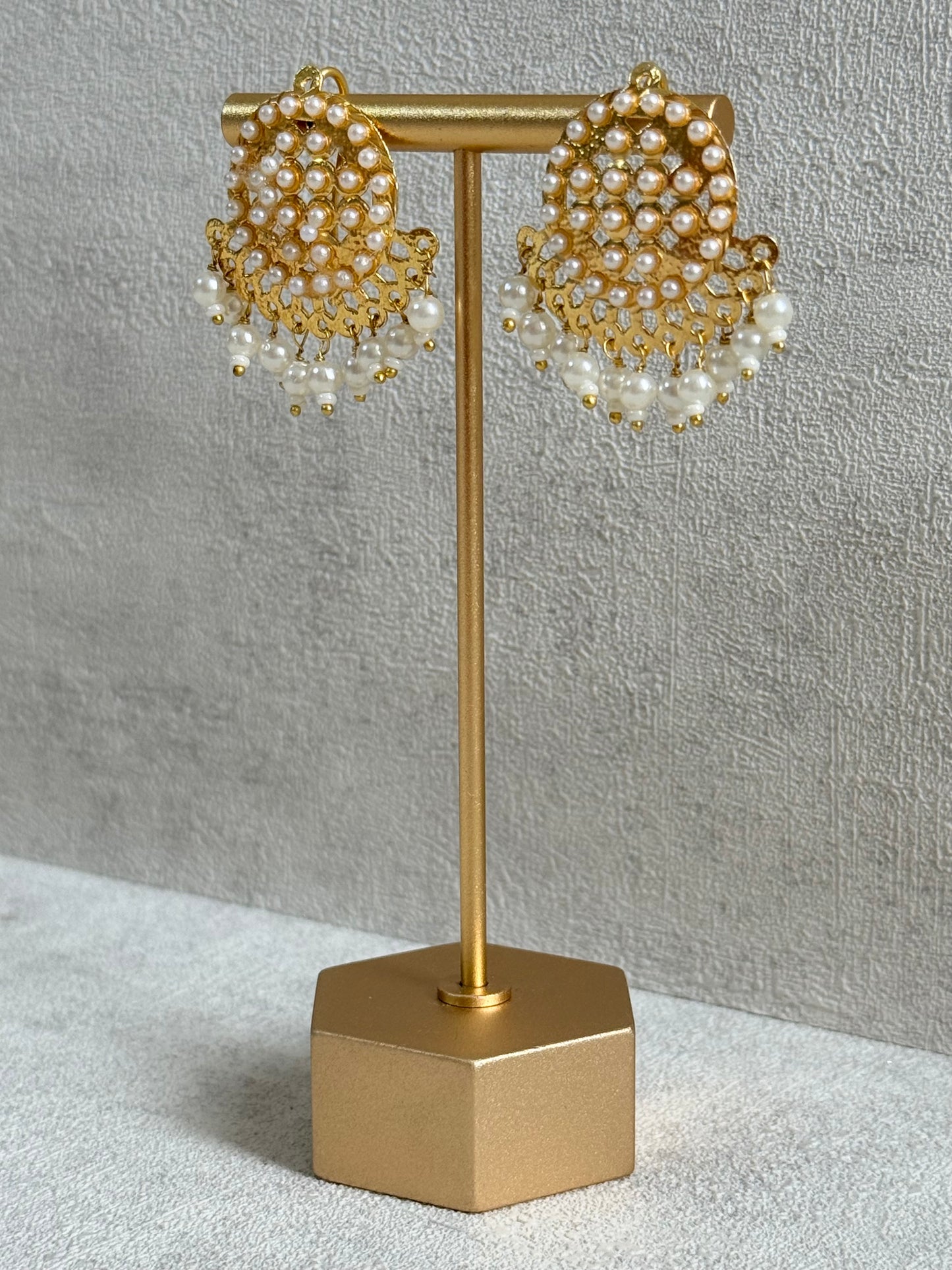 Ayura Designs Riwaaz Earrings – Pearl Stud Earrings with Antique Gold Filigree & Pearl Drops