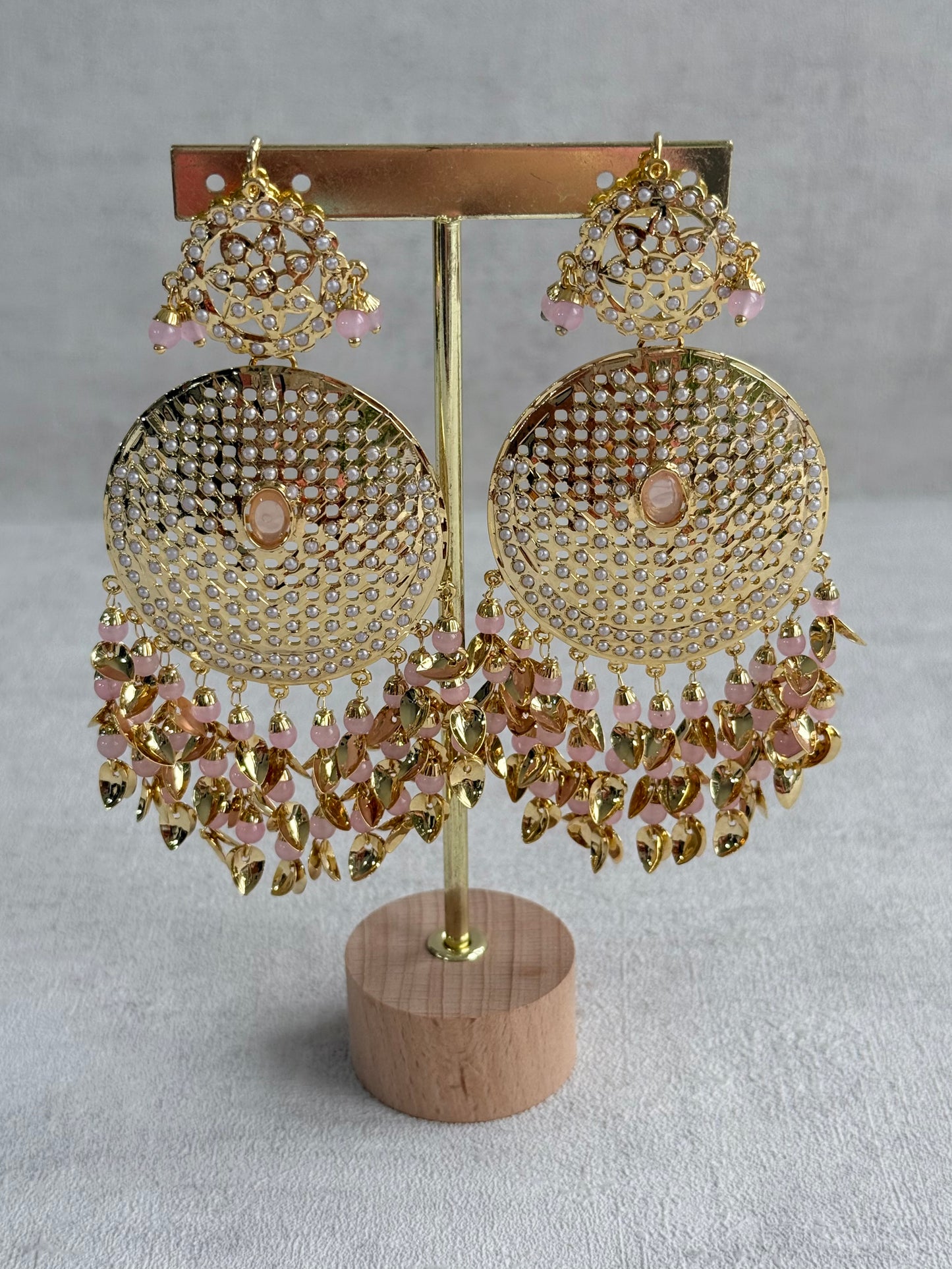 Ayura Designs Seerat Earrings – Blush Pink Gold Pippal Patti Design with Pearls
