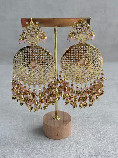 Ayura Designs Seerat Earrings – Blush Pink Gold Pippal Patti Design with Pearls