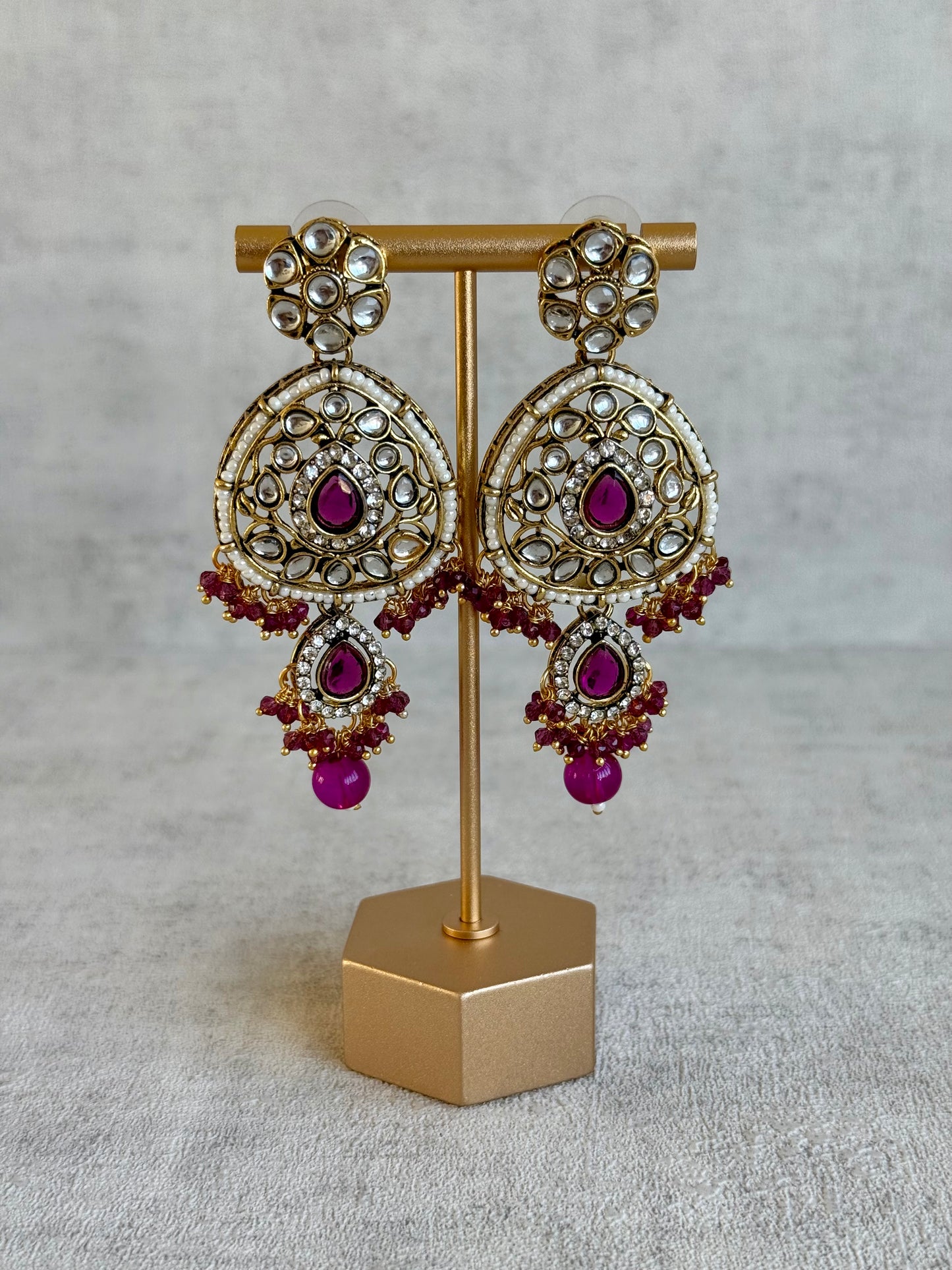 Ayura Designs Zarmeen Choker Set with Earrings & Tikka – Mirror-Cut Stones, Antique Gold Finish and Magenta Beads