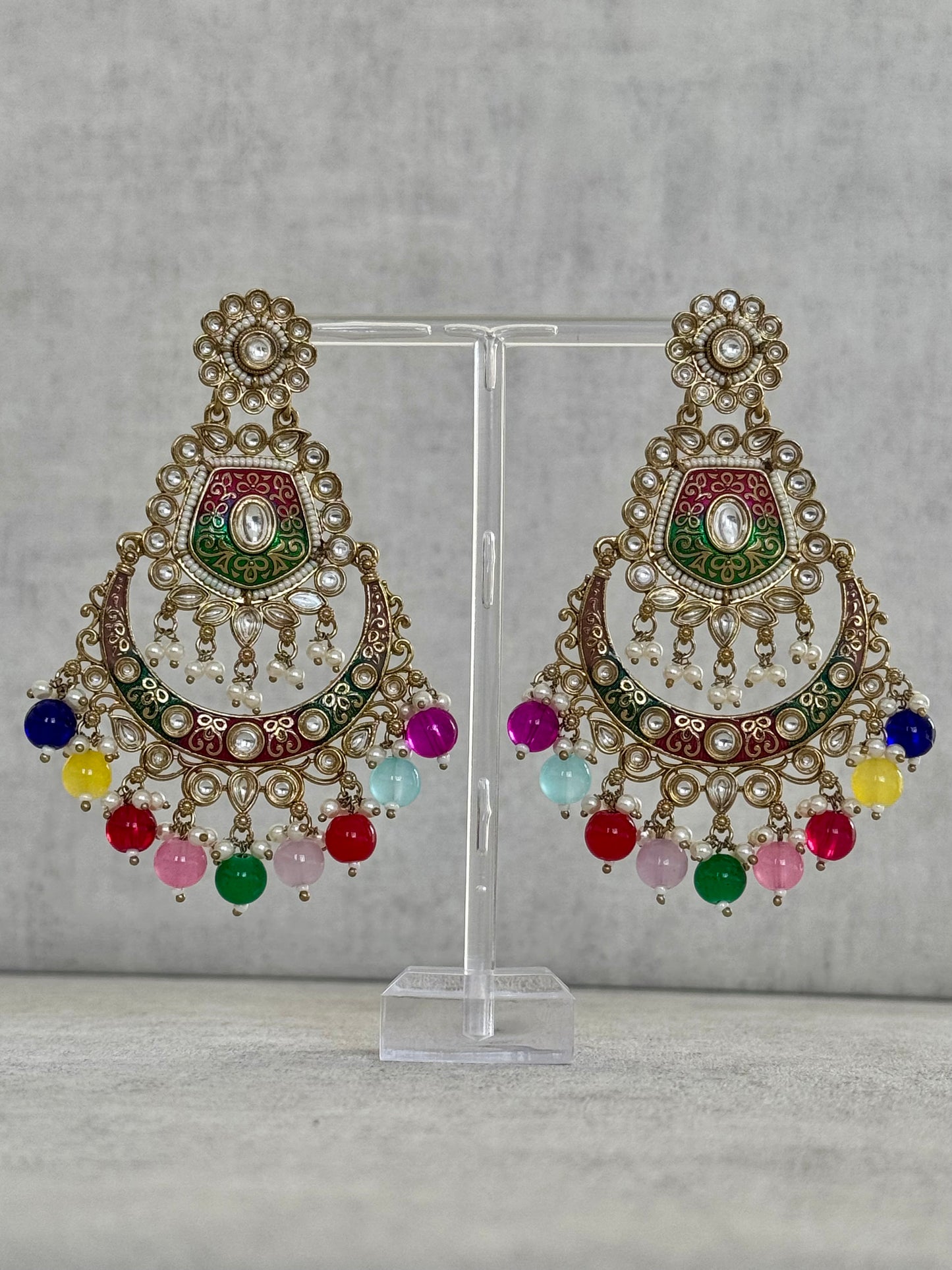 Ayura Designs Safa Antique Gold-Plated Chandbali Earrings with Multicolor Bead Accents