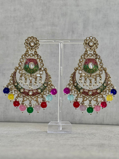 Ayura Designs Safa Antique Gold-Plated Chandbali Earrings with Multicolor Bead Accents