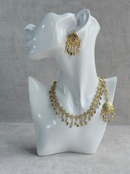 Ayura Designs Rupal Necklace Set with Earrings & Tikka – Gold Finish with Pearls & Pippal Patti Detailing
