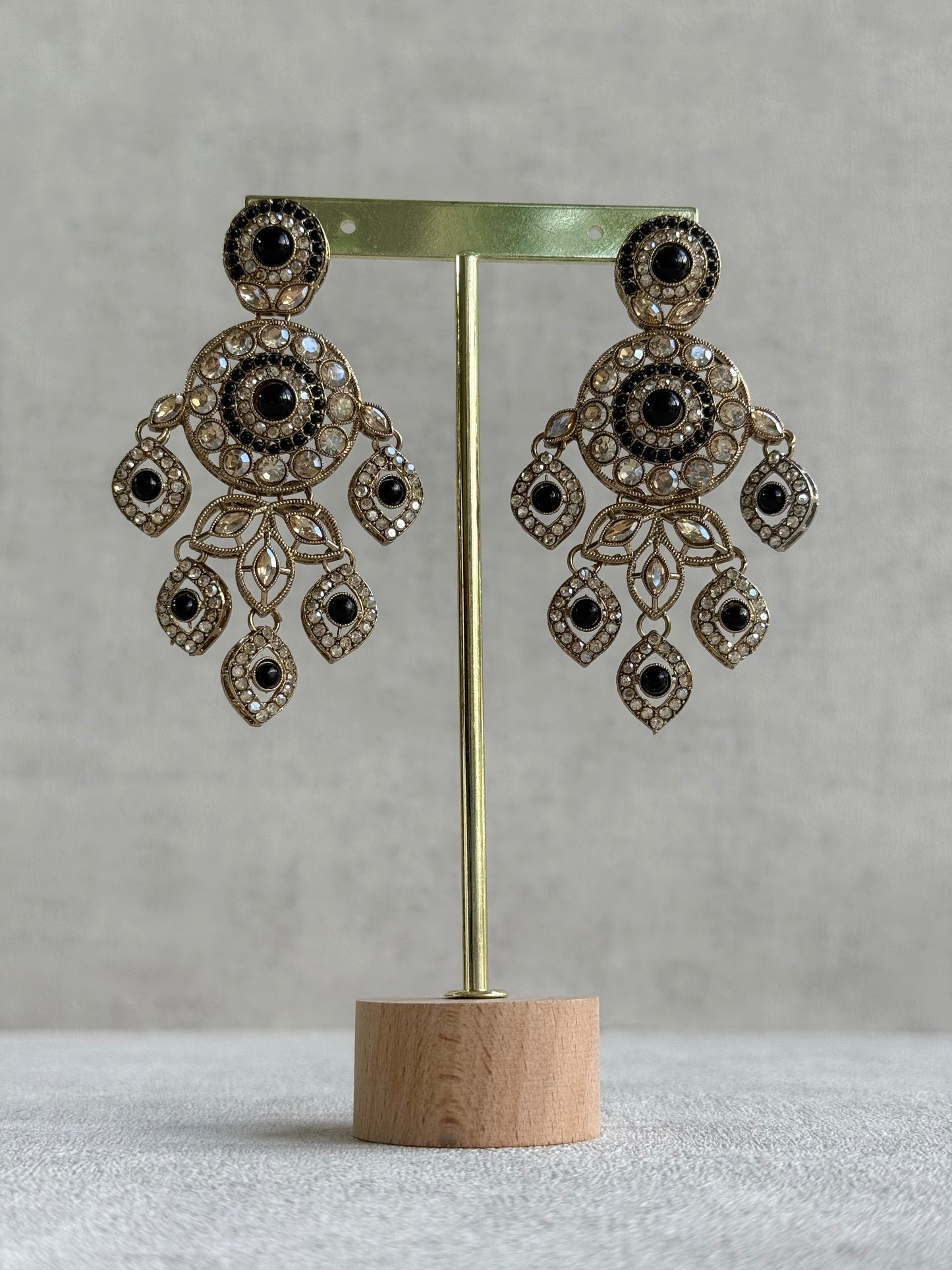 Ayura Designs Vanika Earrings – Black & Champagne Crystal Gold Finish