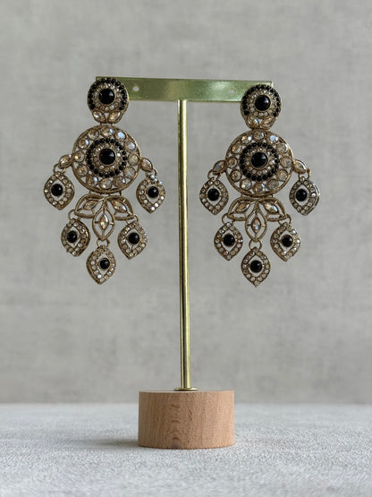 Ayura Designs Vanika Earrings – Black & Champagne Crystal Gold Finish