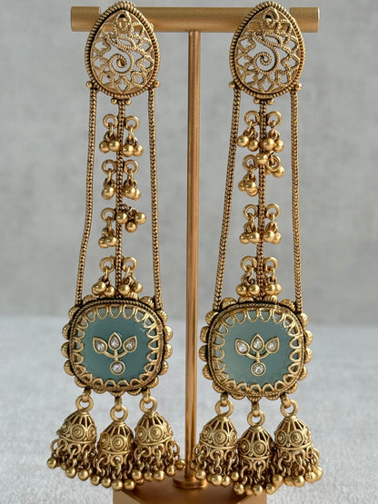 Ayura Designs Ihana Earrings – Mint Green Enamel with Kundan, Ghungroo & Jhumki Detailing