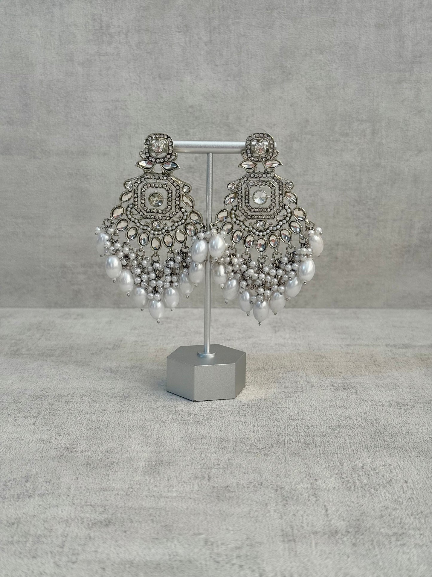 Ayura Designs Vinari Earrings – Silver Crystal Chandelier Earrings with Pearl Clusters
