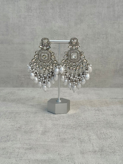Ayura Designs Vinari Earrings – Silver Crystal Chandelier Earrings with Pearl Clusters