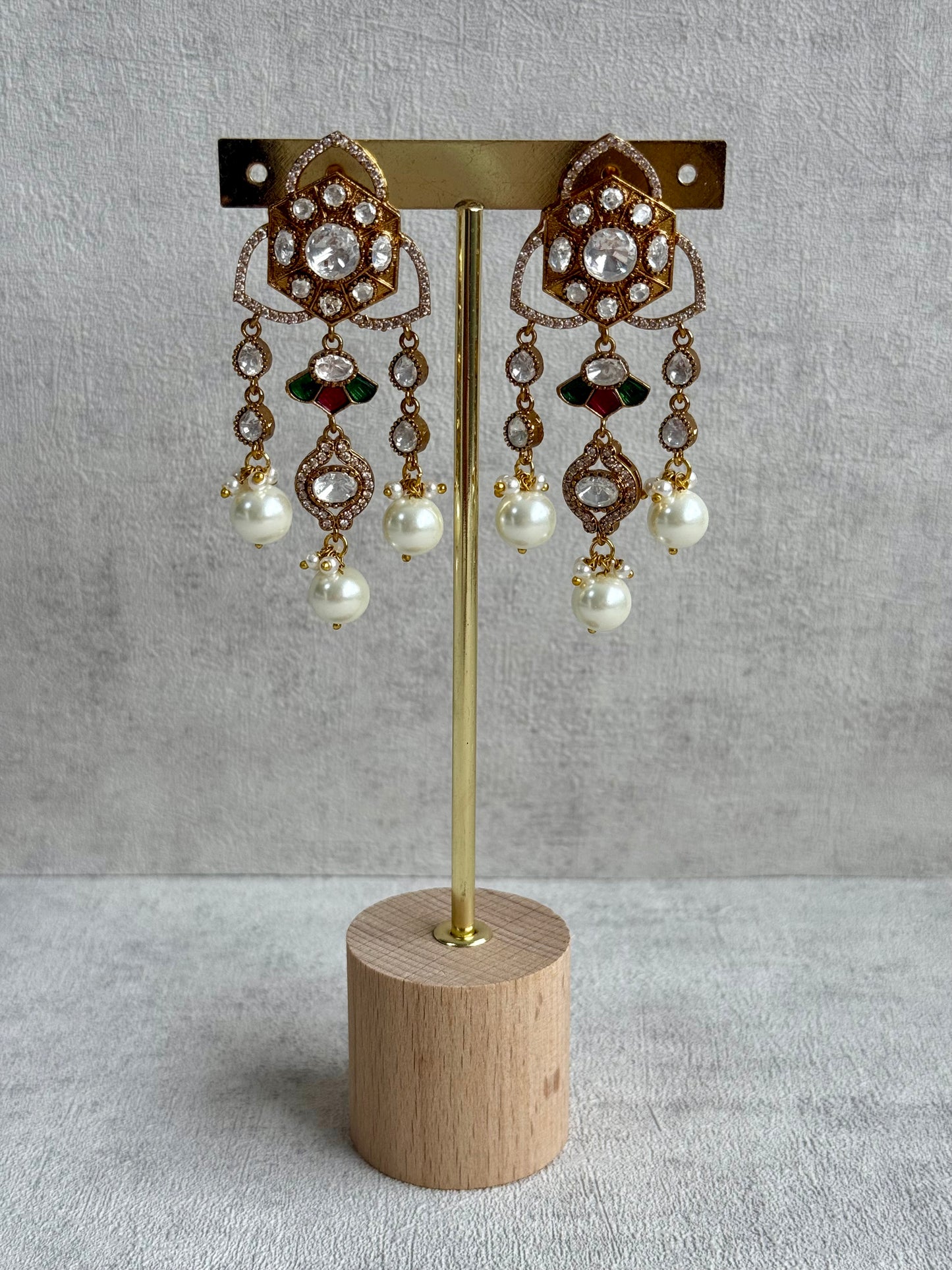 Ayura Designs Serina Choker Set with Earrings – Green & Pink Enamel, Mirror-Cut Stones & Pearl Drops