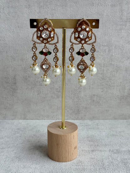 Ayura Designs Serina Choker Set with Earrings – Green & Pink Enamel, Mirror-Cut Stones & Pearl Drops