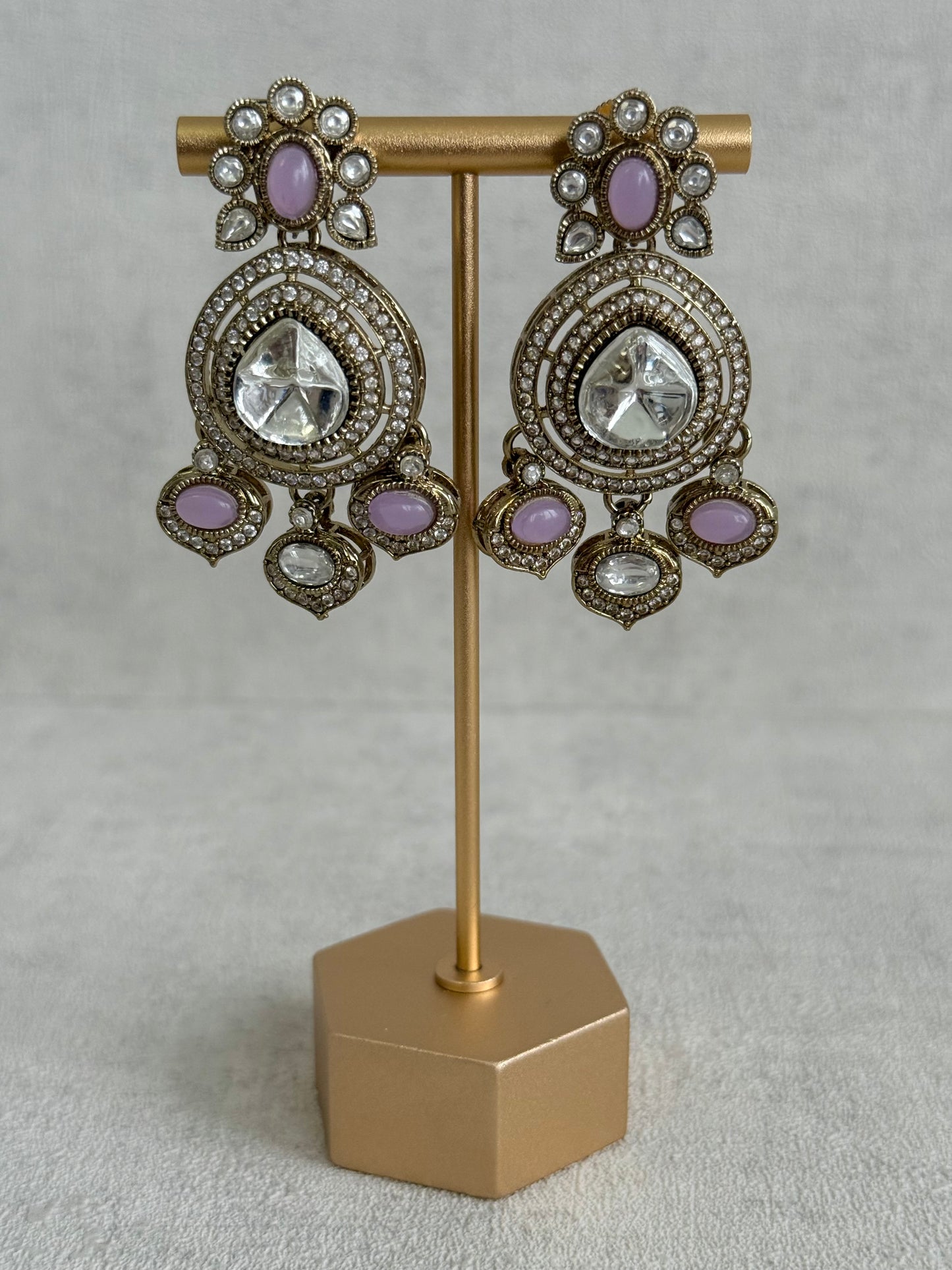 Ayura Designs Rahi Necklace Set with Earrings & Tikka – Lilac Stones with Mirror-Cut Detailing & Pearl Strands