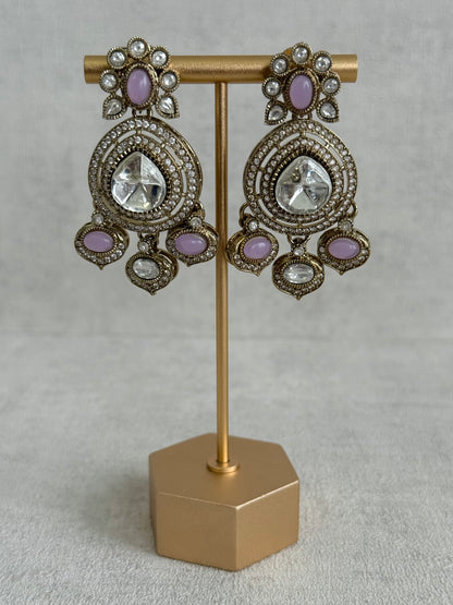 Ayura Designs Rahi Necklace Set with Earrings & Tikka – Lilac Stones with Mirror-Cut Detailing & Pearl Strands