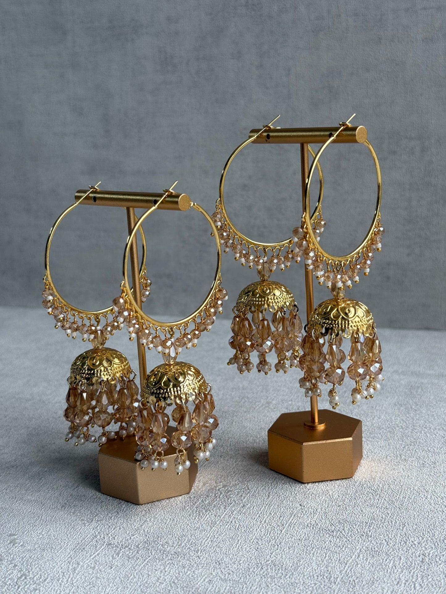 Ayura Designs Surbhi Balis – Champagne Crystals & Pearls in Gold Finish