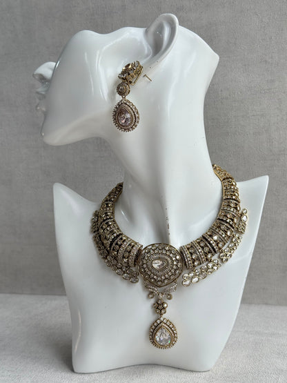 Ayura Designs Ahana Necklace Set with Earrings – Crystal Teardrop Stones & Moissanite Detailing