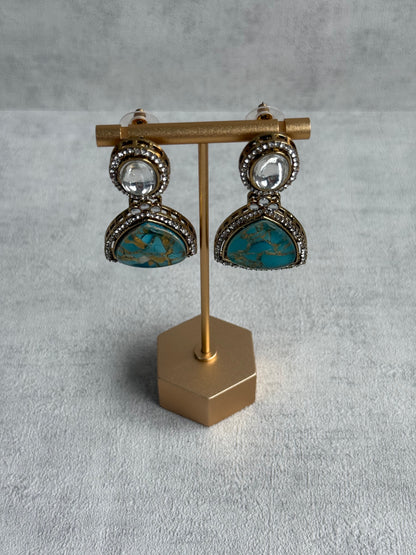 Ayura Designs Florence Earrings – Mirror Cut Studs with Turquoise Marble Resin & Crystal Borders