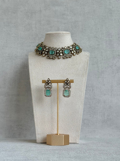Ayura Designs Celine Necklace Set with Earrings – Moissanite Mint Green Statement Set