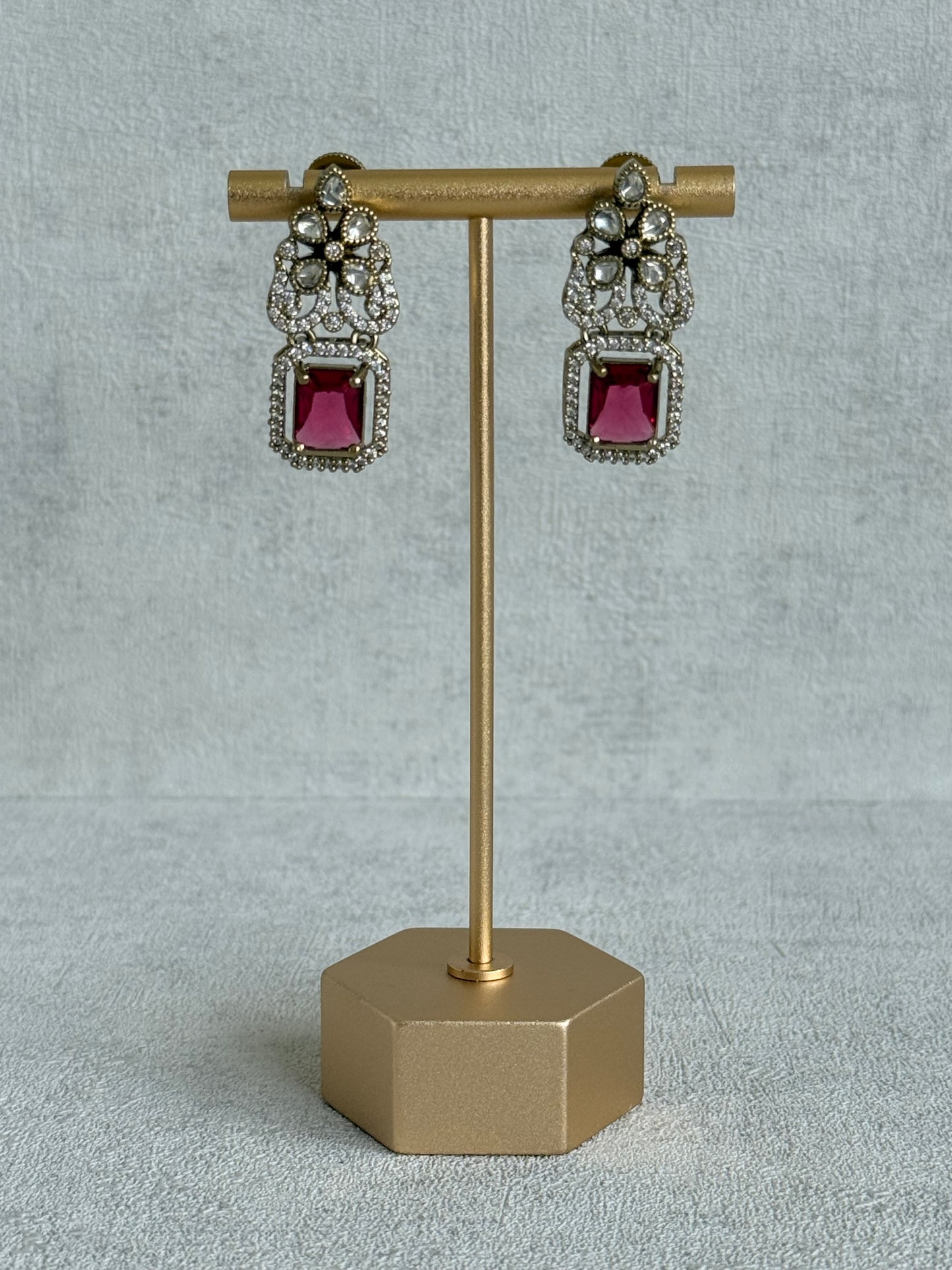 Ayura Designs Celine Necklace Set with Earrings – Moissanite Ruby Rose Statement Set