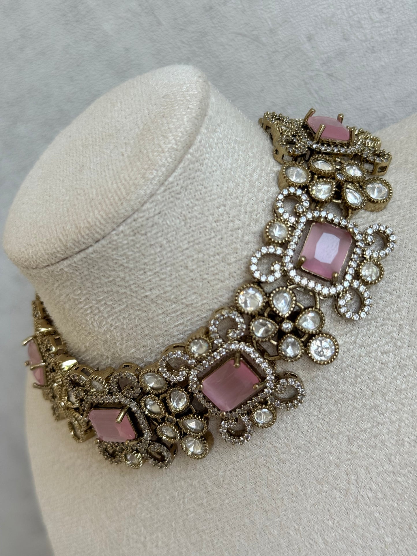 Ayura Designs Celine Set with Earrings – Moissanite Blush Pink Statement Set