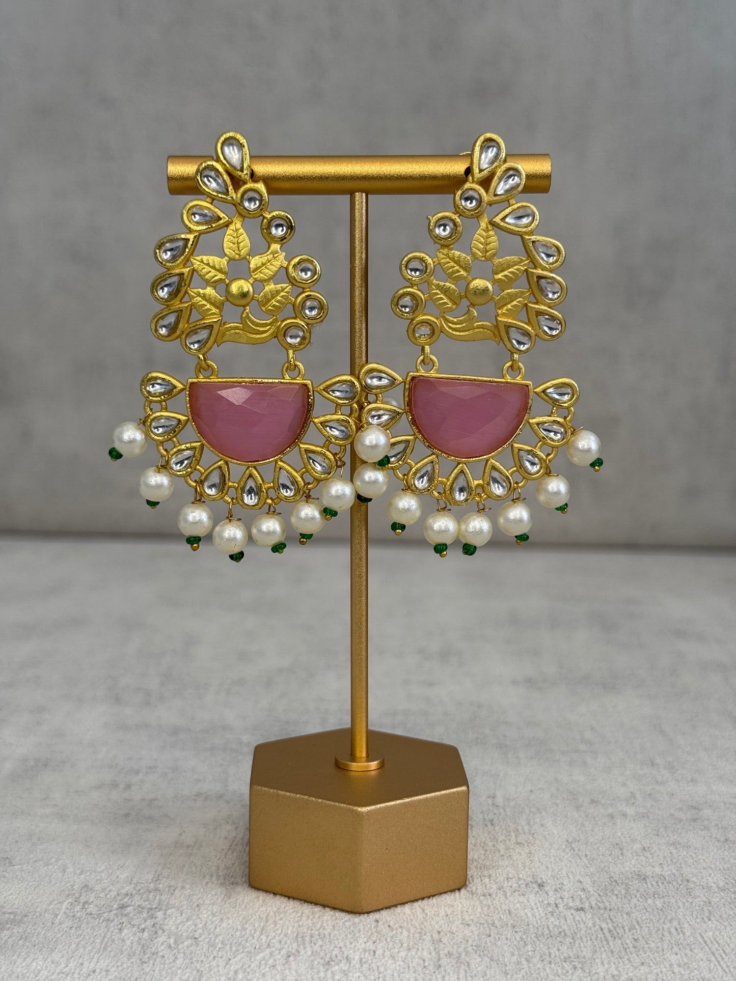 Ayura Designs Vaanya Earrings – Pink Kundan & Pearl Earrings