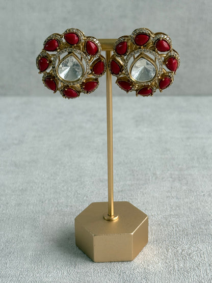 Ayura Designs Giana Stud Earrings – Ruby Red & Crystal Kundan with Gold Finish