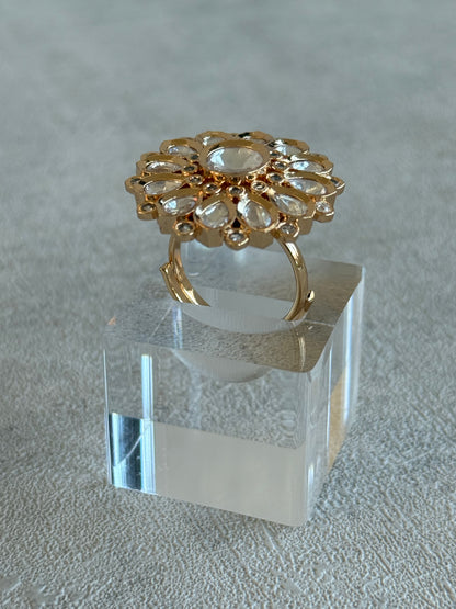 Ayura Designs Luisa Adjustable Ring – Crystal Centre Stone with Crystal Petal Detailing