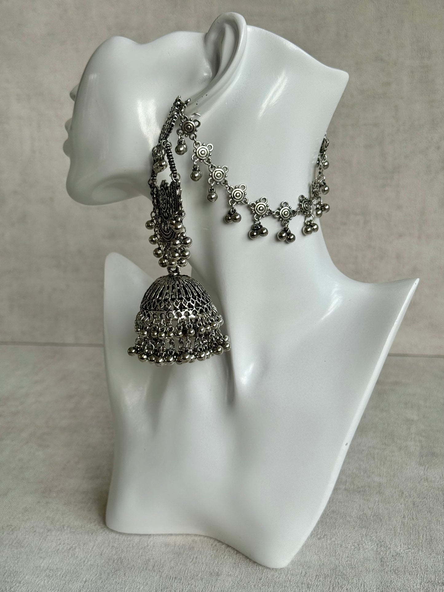 Ayura Designs Jhoomar Jhumkis – Oxidised Silver Earrings with Tribal Motifs, Ghungroos & Sahare
