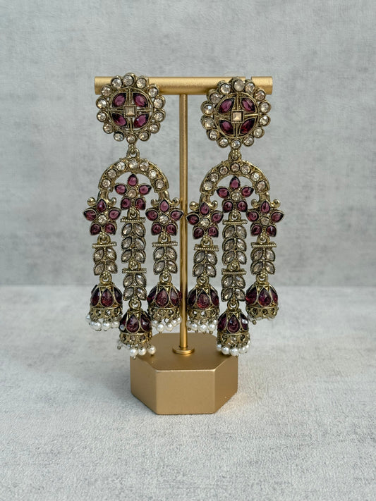 Ayura Designs Soraya Earrings – Deep Berry Stones, Champagne Crystals, Pearl Detailing & Gold Finish
