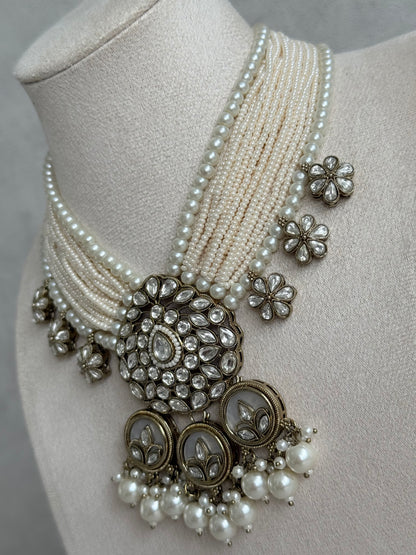 Ayura Designs Callie Set with Earrings – Ivory Pearl & Jadau Detailing