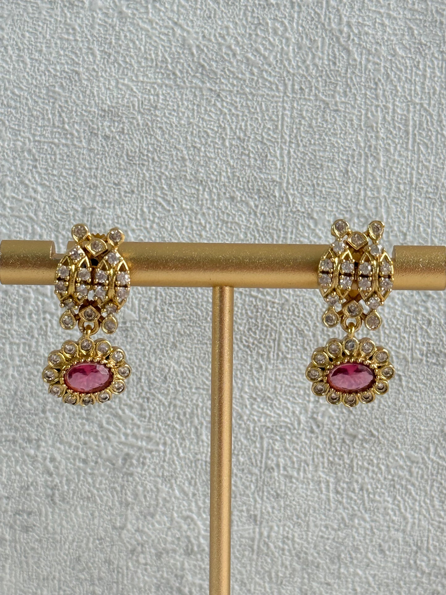 Ayura Designs Elisha Necklace Set with Earrings – Rani Pink & Crystal Stone Detailing