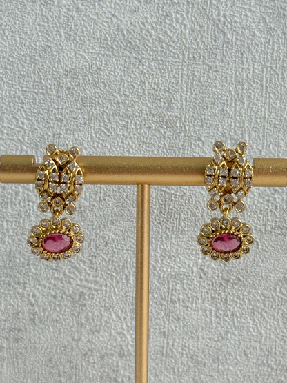 Ayura Designs Elisha Necklace Set with Earrings – Rani Pink & Crystal Stone Detailing