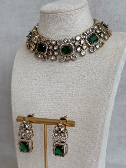 Ayura Designs Celine Set with Earrings – Moissanite Emerald Green Statement Set