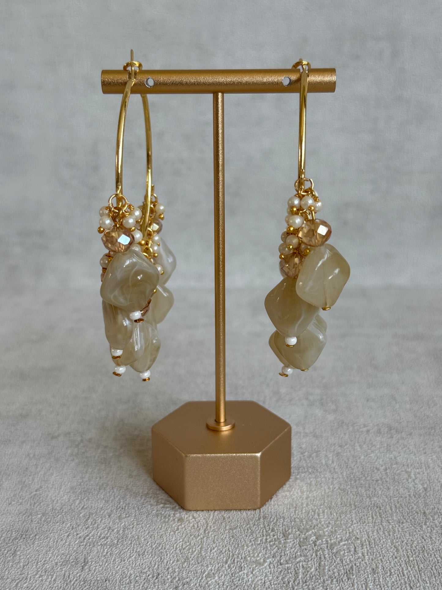 Ayura Designs Heer Balis – Gold Hoops with Cashmere Marble Beads, Pearls & Crystal Detailing