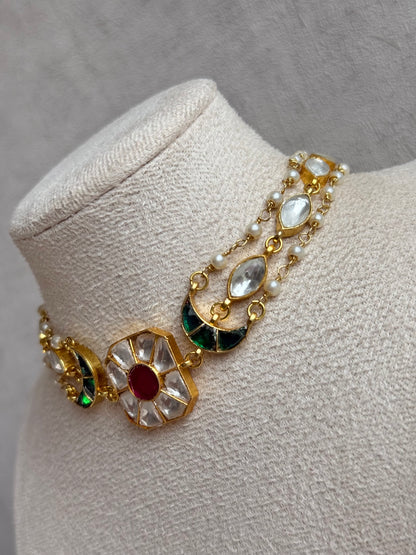 Ayura Designs Mahi Choker Set with Earrings – Meenakari Kundan Green & Pink Detailing
