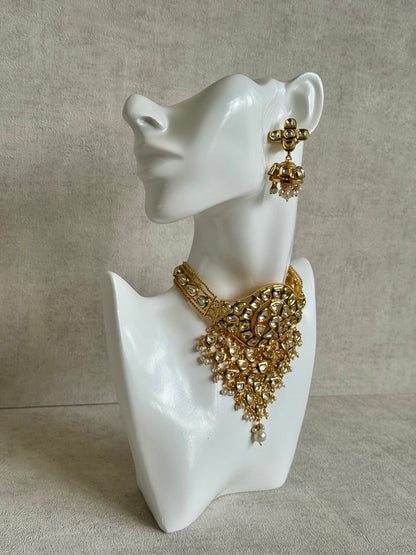 Ayura Designs Sophia Set with Earrings – Kundan Stones, Pearl Detailing & Gold Finish